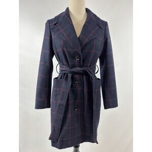 Banana Republic Navy and Red Plaid Belted Blazer
